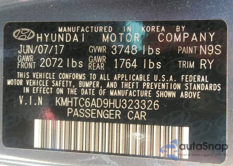 2017 Hyundai Veloster из США, поврежденный, VIN KMHTC6AD9HU323326